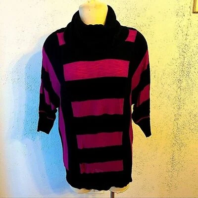 INC International Concepts purple & Black Stripes 3/4 Sleeve Cowl Neck Sweater - Image 1 of 4
