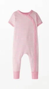 NEW Hanna Andersson Romper 6-12M Pink Striped Baby Girl - Picture 1 of 1