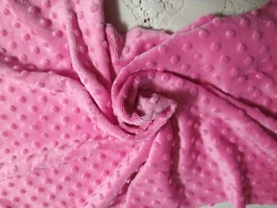 Remnant Minky Dimple Dot Fabric Plush Bright Pink Shannon 44" Long x 17-21" wide - Image 1 of 4