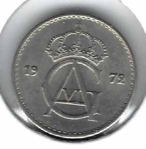 1972 Sweden 10 Ore Gustaf VI Nickel-Bronze Coin! - Picture 1 of 2