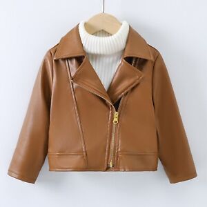 Boys/Girls Coat Autumn/Winter Solid Color Long Sleeve Lapel Zipper Leather Coat