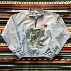 Vintage Surf Style Iridescent Windbreaker Pullover Jacket With Wolf Graphic Rare - Picture 1 of 8