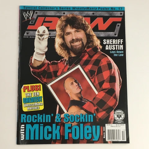 WWE Raw Magazine March 2004 Sheriff Austin & Mick Foley, w Poster No Label Cover