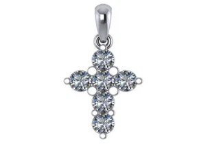 1.5 ct F SI natural round diamond cross pendant 14k white gold 16" cable chain - Picture 1 of 3