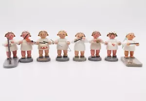 Erzgebirgische Volkskunst KWO lot 8 figurines wood paint musical - Foto 1 di 9