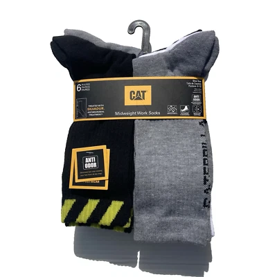 Calcetines de trabajo de peso medio Caterpillar CAT para hombre 6 pares talla 8-12 blanco negro gris Foto 1 de 4