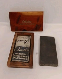 Vintage Smith's Hard Arkansas HTC-4 Knife Sharpening Stone In Cedar Wood Box  - Picture 1 of 13