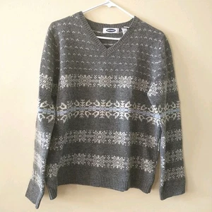 Vtg Old Navy Sweater Pullover Womens XL/M-L*Gray Fair Isle 100% Lambswool Nordic - Picture 1 of 6