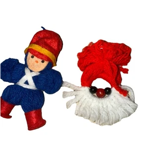 Vtg PomPom Yarn Ornaments! Santa & Toy Soldier! 3.5” - Picture 1 of 5