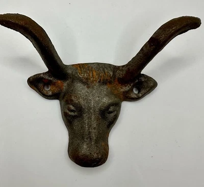Vintage Cast Iron Bull Steer Cow Western Rustic Pull Drawer Door Knob Coat Hat - Image 1 of 3