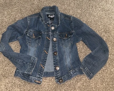 Vintage Squeeze Denim Jacket Womens Size medium Blue Jean Trucker 90s 80s Retro - Image 1 of 4