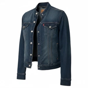 LEVIS Women’s M Vintage Denim Jean Jacket Mandarin Collar Moto - Picture 1 of 16