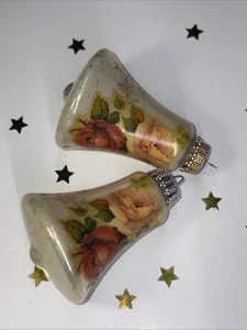 Vintage Victorian Rose Bell Shaped Krebs Christmas Ornaments Set Of 2 - Picture 1 of 3