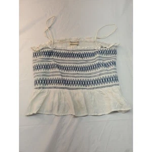 Flying Tomato Tank Top Women's Large Cream Blue Smock Embroidered Adjustable - Picture 1 of 9