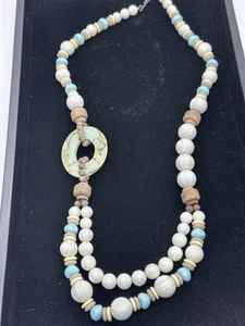 Vintage Chunky Multi Colored Beaded Necklace With Lg Oval Pendant Signed VA - Picture 1 of 8