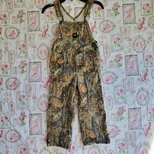 John Deere Overalls Bibs Camo Pattern Mossy Oak Boys Size 5 Cotton Hunting - Picture 1 of 6