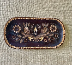 Hand Carved Wood Tray Entry Table Key Dish Two-Tone Birds Tree Branch Boho Folk - Picture 1 of 6