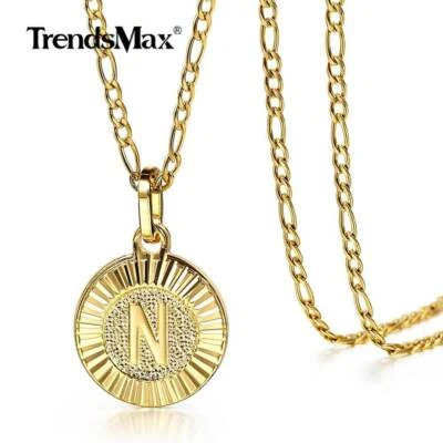 Gargantilla collar colgante letra A-Z chapada en oro cadena Figaro de acero inoxidable para hombre Foto 1 de 4