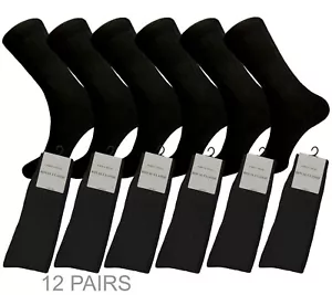 12 UNK CALCETINES DE VESTIR NEGRO SÓLIDO ALGODÓN CALCETINES FORMALES COSTILLAS - Imagen 1 de 5