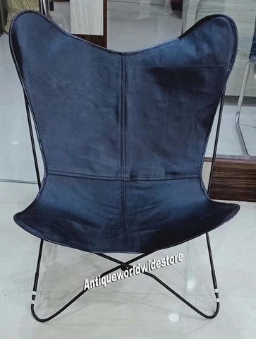 Handmade Leather Living Room Chairs-Butterfly Chair Tan Side Hand Stich Leather Cover