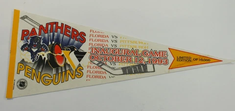 1993 NHL Florida Panthers Pittsburgh Penguins Inaugural Game Pennant 30X12" Cover