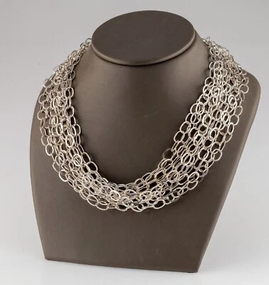 Splendido Ovale Collegamento Multi-Catena Collana Argento 40.6cm - Immagine 1 di 3
