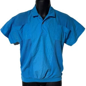 Vintage 80’s Jean Michaud Blue Knit Twill Cotton Pocket Tee Short Sleeve Shirt M - Picture 1 of 6