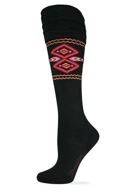 Wrangler Ladies Ruffle Top Aztec Knee High Boot Socks 1 Pair Pack - Image 1 of 3