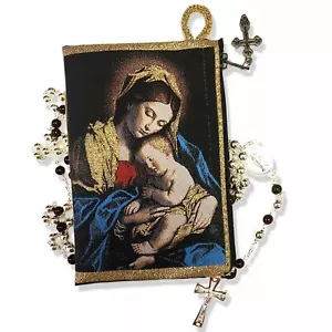 Madonna & Child HERMOSO Rosario Icono Bolsa 5 3/8" x 4" Reversible - Imagen 1 de 1