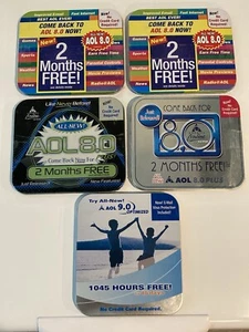 Lot of 5 AOL America Online CDs Vintage In Tins ~ 4 Unopened ~ 1 Opened (9.0) - Picture 1 of 10