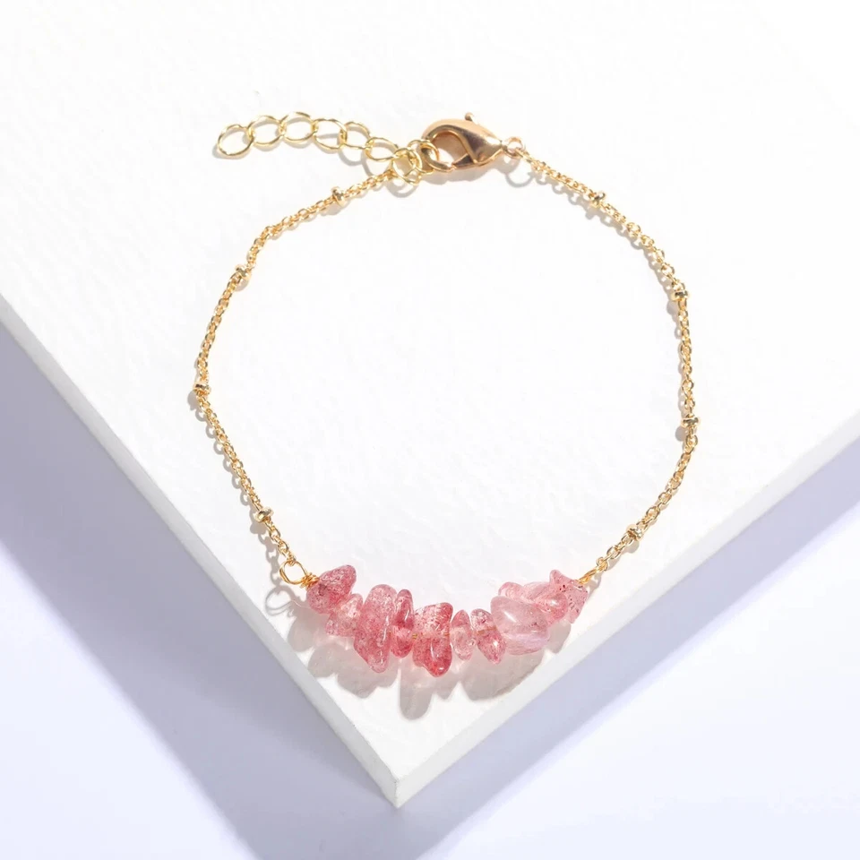 PULSERA CEREZA CUARZO MINERAL ACERO INOXIDABLE PIEDRA MINERAL ORIGINAL  Foto 1 de 1