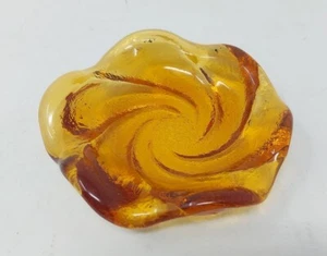 Vintage Fenton Amber Swirl Art Glass Bowl 5” Mid Century Modern Scalloped Dish - Picture 1 of 4