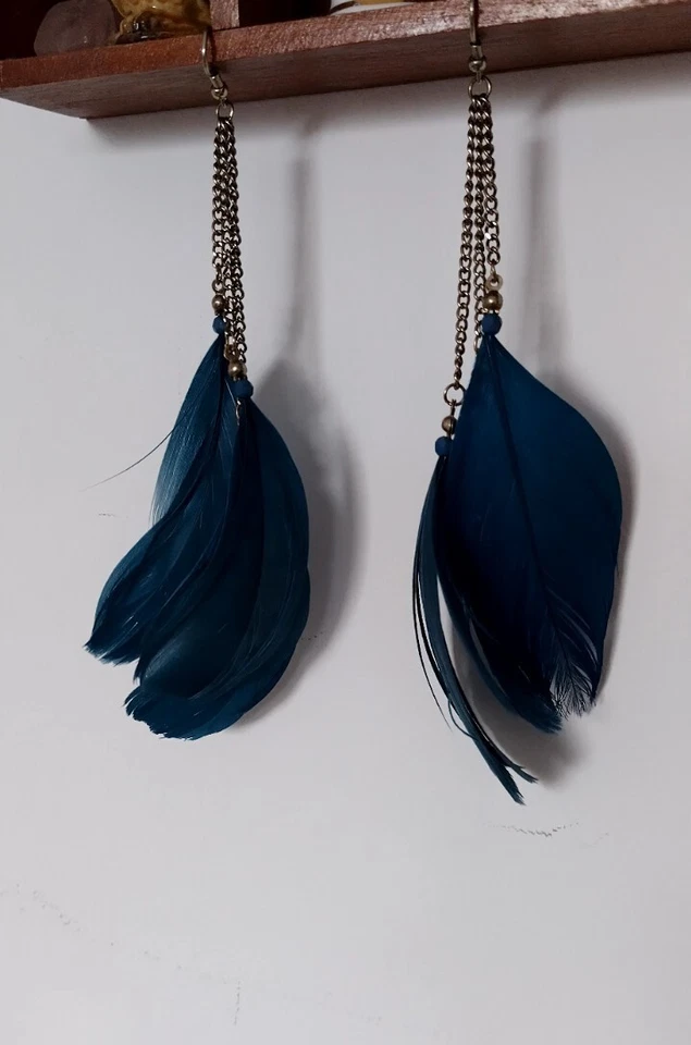 Beautiful earrings with deep blue feathers - Image 1 of 3