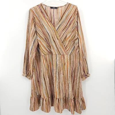 Vestido Agnes Orinda Talla Grande 3X Coloridas Rayas Volantes Boho Oficina Trabajo Carrera Foto 1 de 4