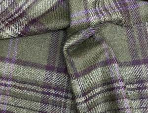 Abraham Moon Tweed Fabric 100% Wool Green and Purple Plaid Check REF 1908/11