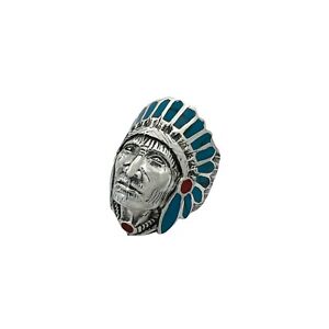 Sterling Silver Blue Turquoise with Red Inlay Chief Head Ring