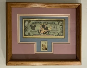 RARE FRAMED DISNEY 1$ DOLLAR MICKEY 1990 WITH WALT DISNEY STAMP - Picture 1 of 5