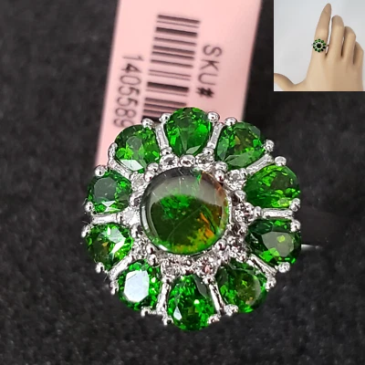 Anillo de plata esterlina con superposición de platino diopsido Ammolite talla 8,25 TGW 2,65 quilates Foto 1 de 4