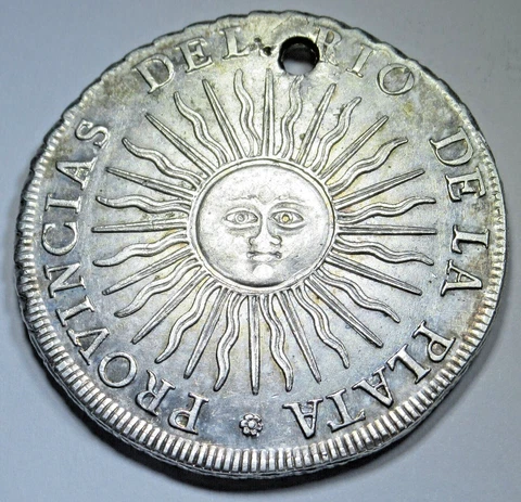 1813 BU Holed Argentina Potosi Silver 8 Reales Antique Colonial Sun Dollar Coin Cover