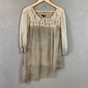 H Trend Italy Top Women Large Beige Tunic Lace 100% Silk Blouse - Picture 1 of 11