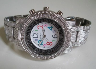 Reloj de hombre con esfera multicolor acabado plateado pulsera moda vestir hip hop Foto 1 de 4