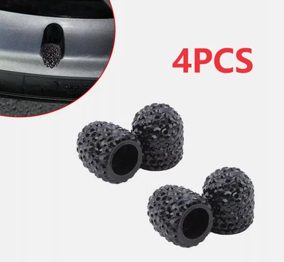 4x Cubiertas antipolvo de válvula de neumático de coche con vástago de diamante de cristal brillante negro Foto 1 de 4