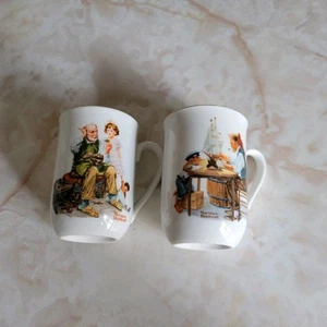 Norman Rockwell Museum Kaffeetassen/Tassen mit Goldrand 1982 2er Set  - Bild 1 von 11