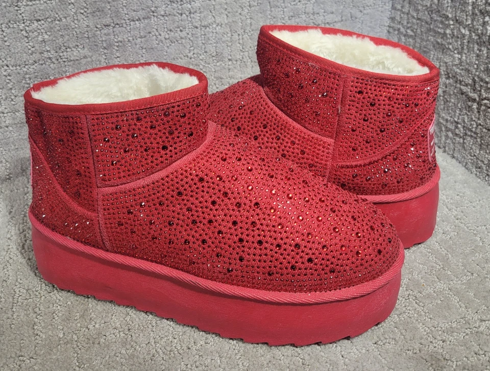 True Religion Terry Women’s Size 10M US Red Rhinestones Platform Ankle Boots - Image 1 of 4