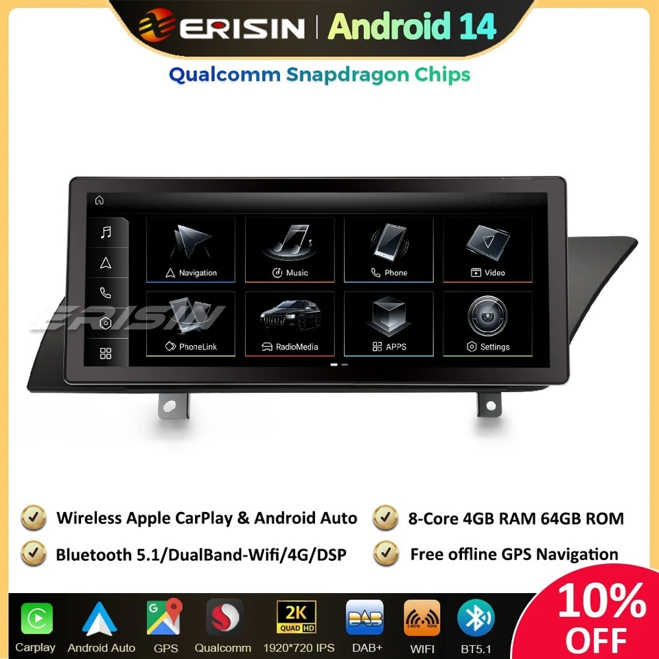 10.25" IPS DAB+Android 14 Car Stereo Sat Nav CarPlay DVR For Audi A4 A5 B8 S4 S5 - Image 1 of 4