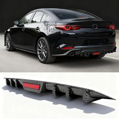 Carbon Fiber Car Rear Bumper Diffuser w/LED Stop Brake Light For MAZDA 3 6 Sedan - Изображение 1 из 4