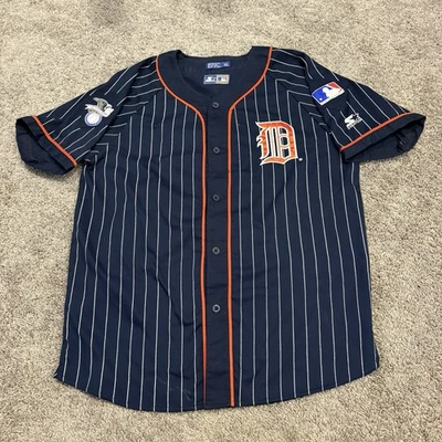 Camiseta deportiva de béisbol vintage de los Tigres de Detroit talla XL azul a rayas Foto 1 de 4