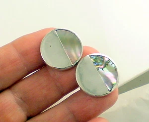 Estate Large TAXCO Sterling Silver & Inlaid Abalone MEXICO Cuff Links - Picture 1 of 5