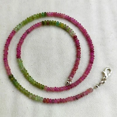 Natural Multicolor Tourmaline Gems 4 mm Size Smooth Rondelle Beads 16" Necklace - Image 1 of 4