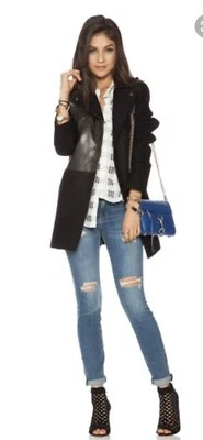 Abrigo Revolve Soia & Kyo Enya Lana Cuero Motocicleta Negro Talla S Foto 1 de 4